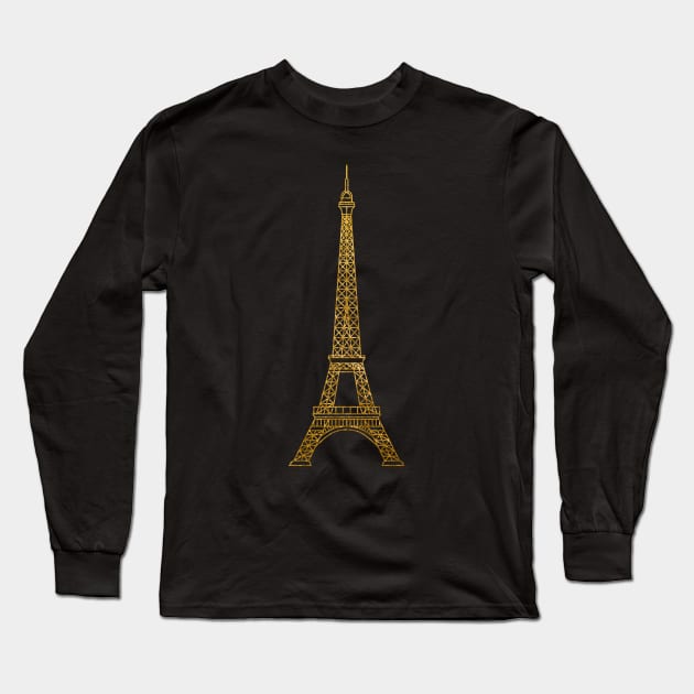 Eiffel Tower Paris Gold Long Sleeve T-Shirt by Trippycollage